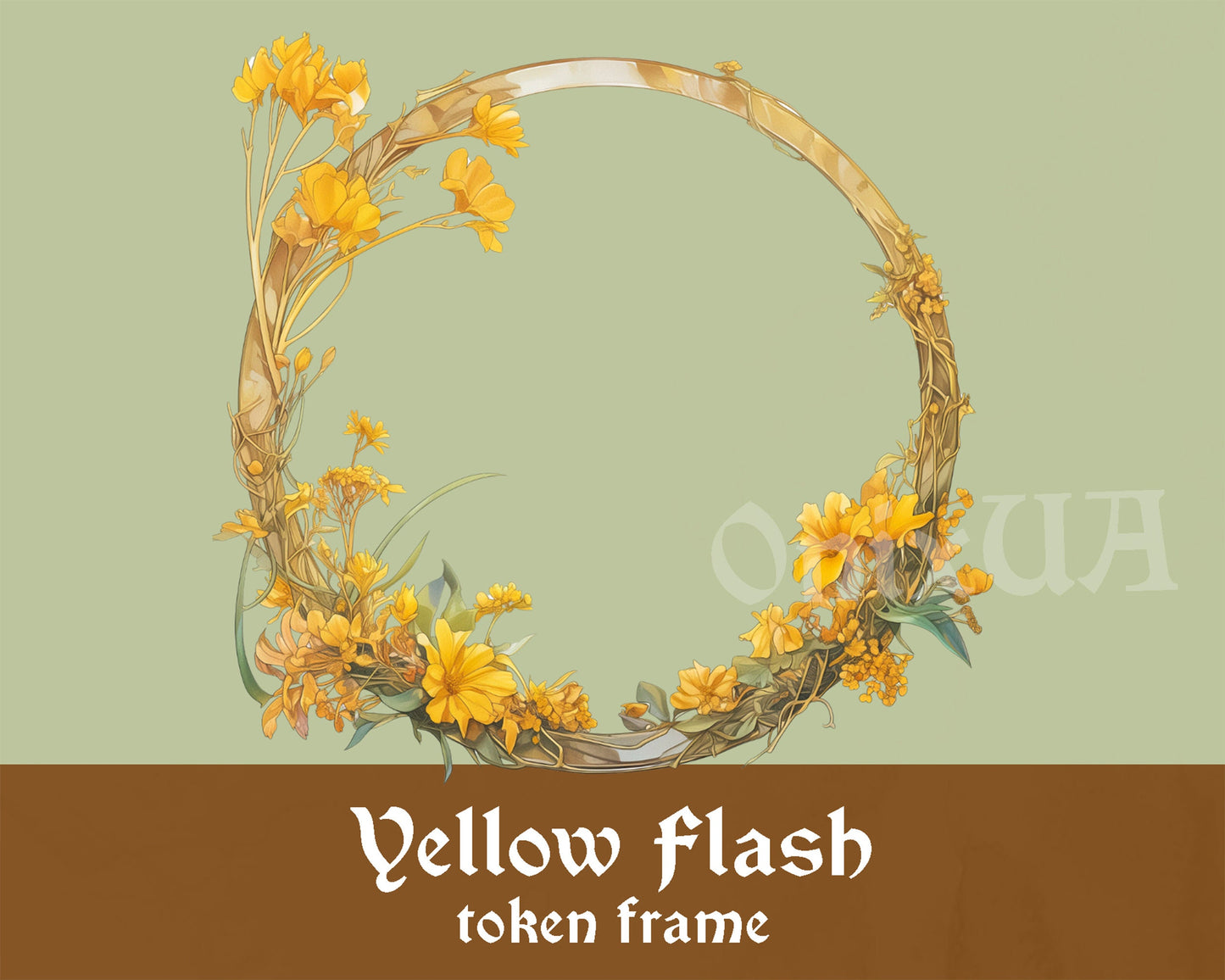 Yellow Flash D&D Token Frame with Flowers. Best for Bard, Druid or Noble Character. Digital Token for Tabletop, Dungeons and Dragons.