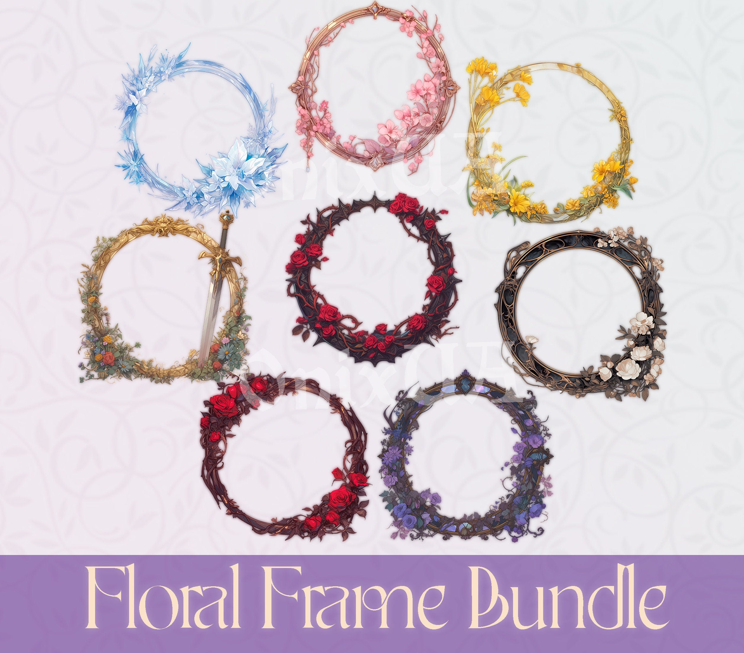 8 High-Quality Floral Token Frames Bundle for D&D