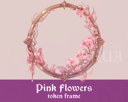 Pink Flowers D&D Token Frame. Digital Flowers Token Border for Dungeons and Dragons (DnD) or Pathfinder. Foundry VTT, Roll20