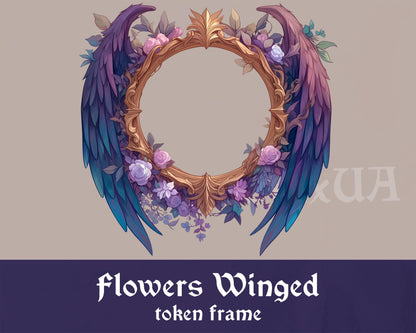 Flowers Winged D&D Token Frame | Harpy / Aarakocra / Aasimar Token Border for Dungeons and Dragons, Pathfinder. Foundry VTT, Roll20