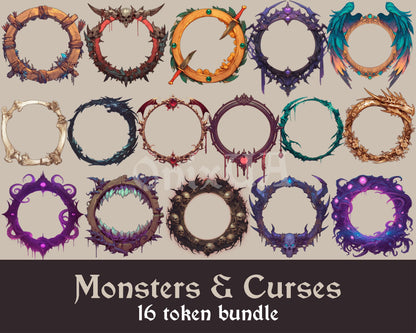 16 Monsters and Curses DnD Token Frames Premium Bundle for D&D and Pathfinder