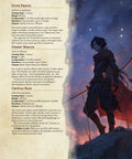 Page from a fantasy book with character illustration and text on a desert scene, DnD 5e Desert spells